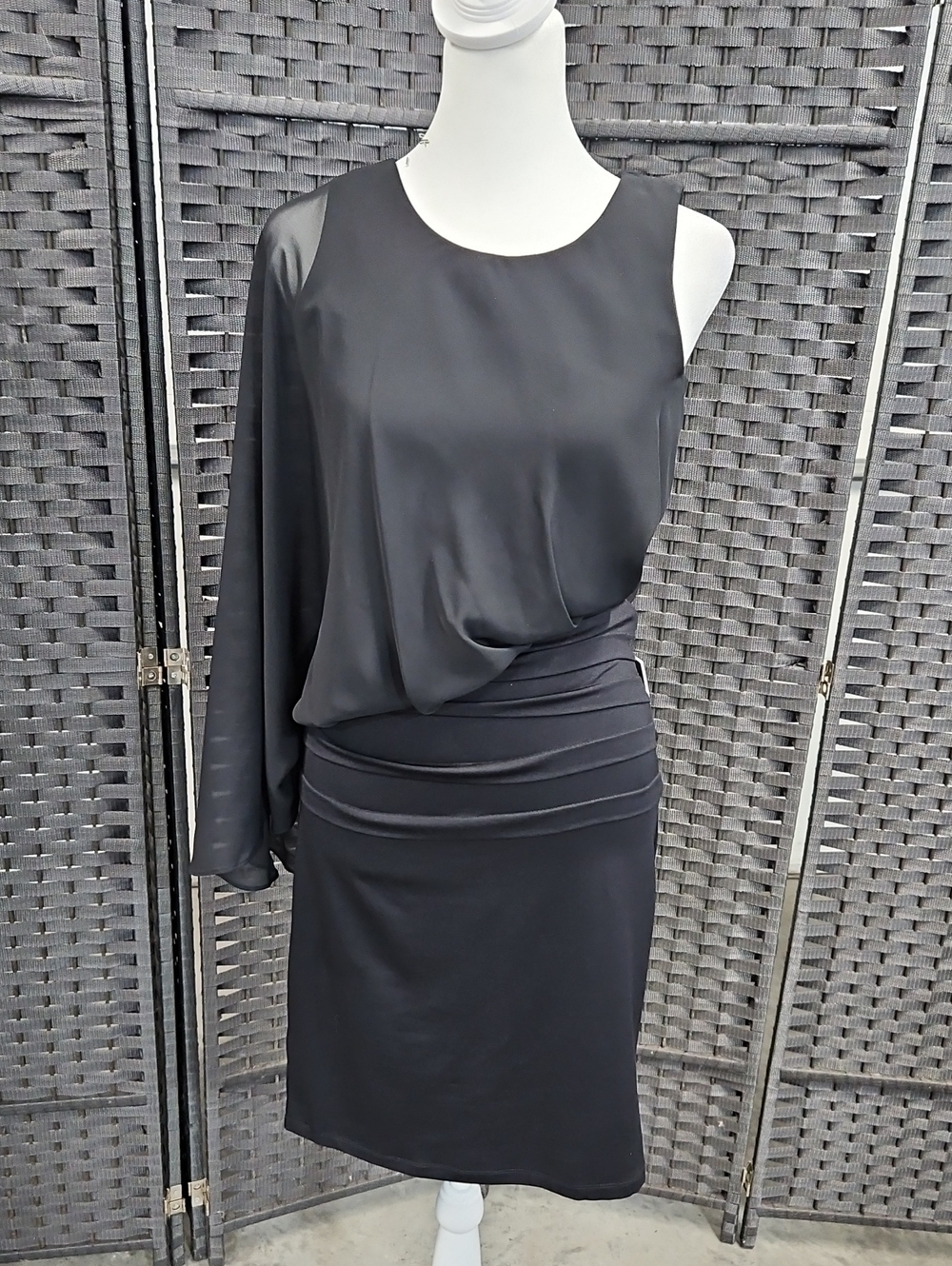 NWT Size 0 Black Tank Strap One Sleeve Chiffon/Jersey Cocktail Marc New York